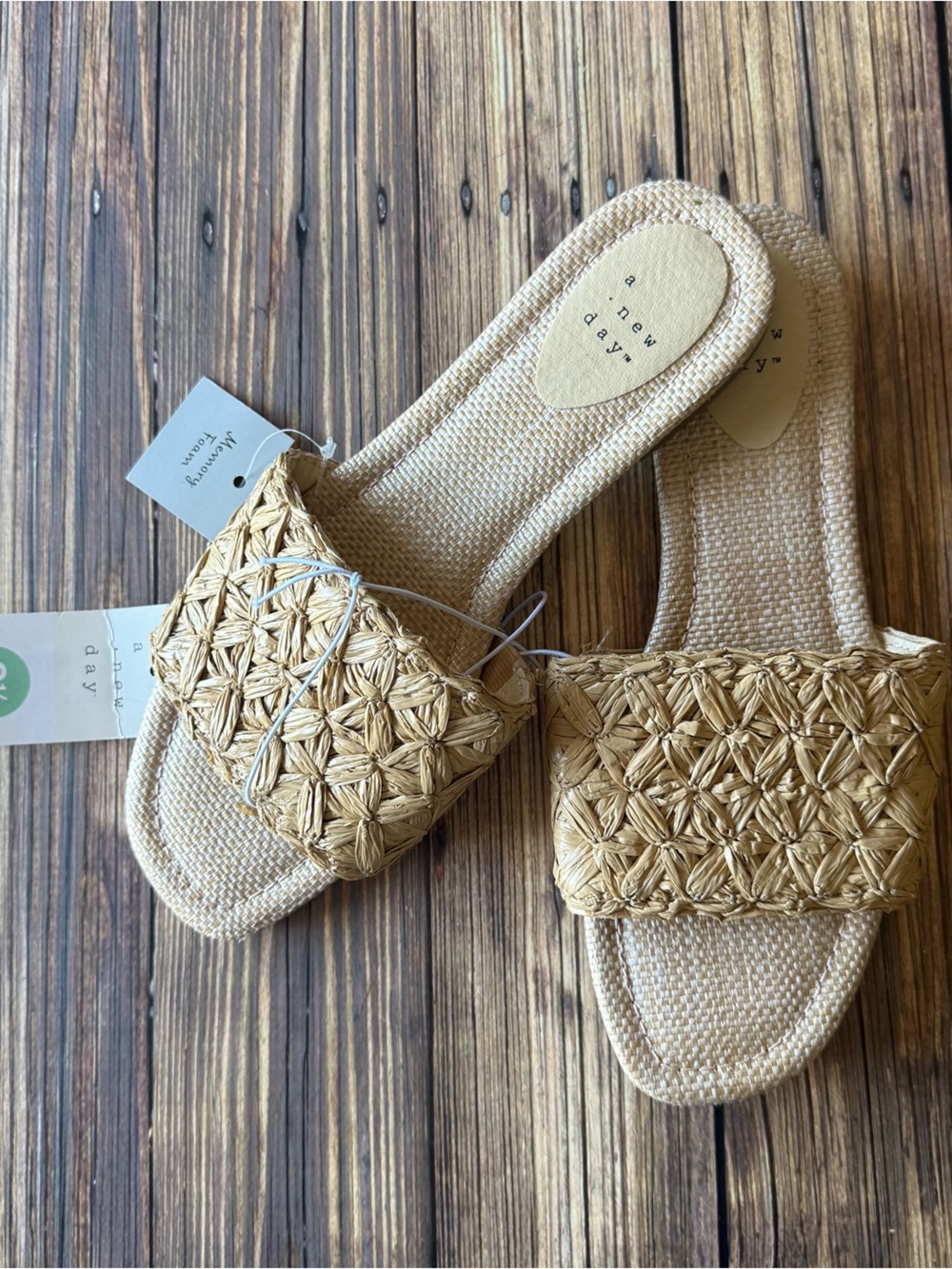 NWT A New Day Straw Memory Foam Slide Sandals 8.5